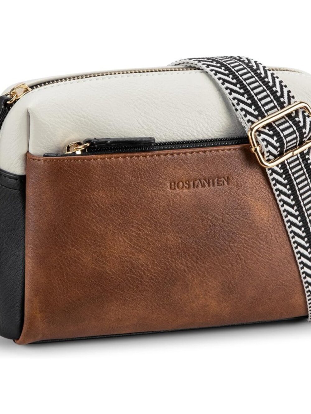 Crossbody Purse for Women Triple Zip Cell Phone Leather Handbag with Colored Sho